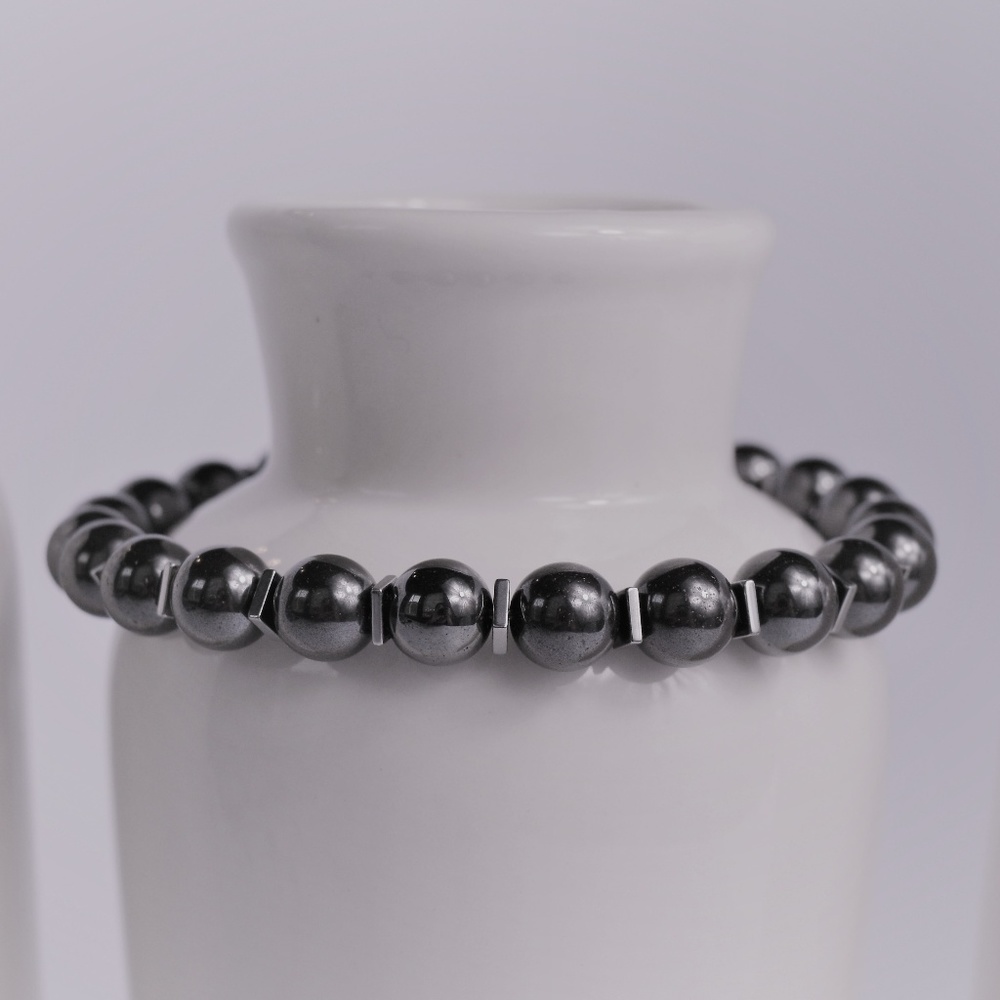 MENS | Hematite Gemstone Gray Beaded Bracelet- 96
